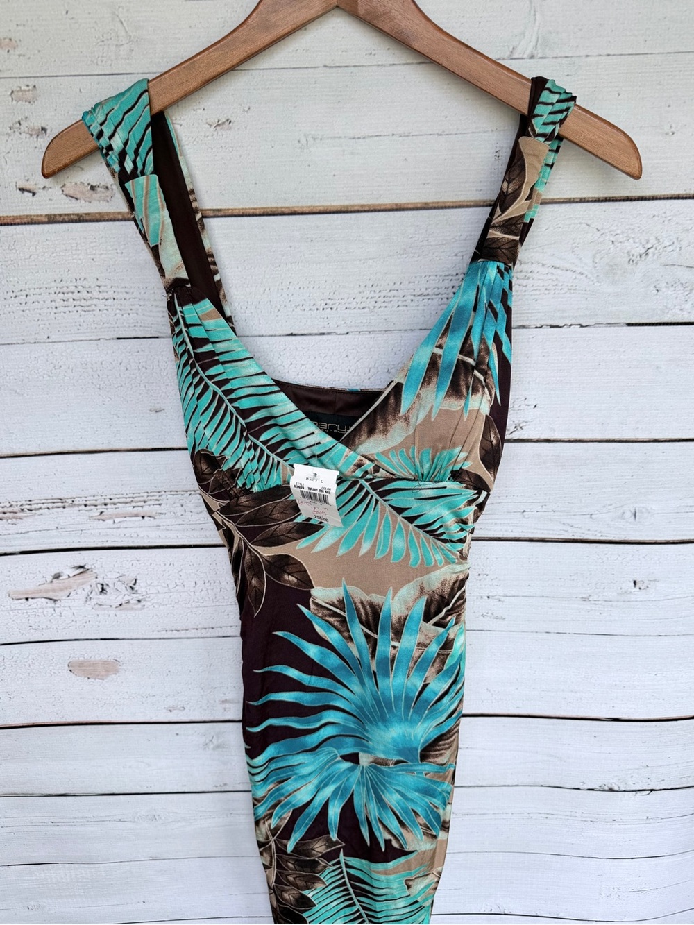 NWT Vintage Y2K Mary L. Couture Tropical Palm Leaf Ruched Dress - Size 8 - Picture 6 of 6